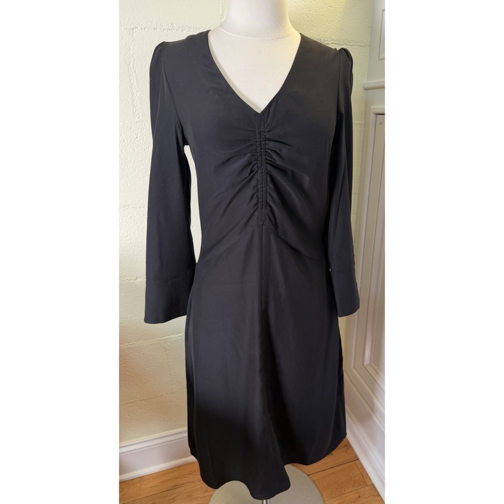 NWT Banana Republic Black Ruched Front Dress Size 0 XS Long Sleeve V-Neck